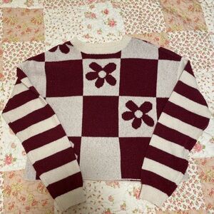 Checkered Flower Sweater